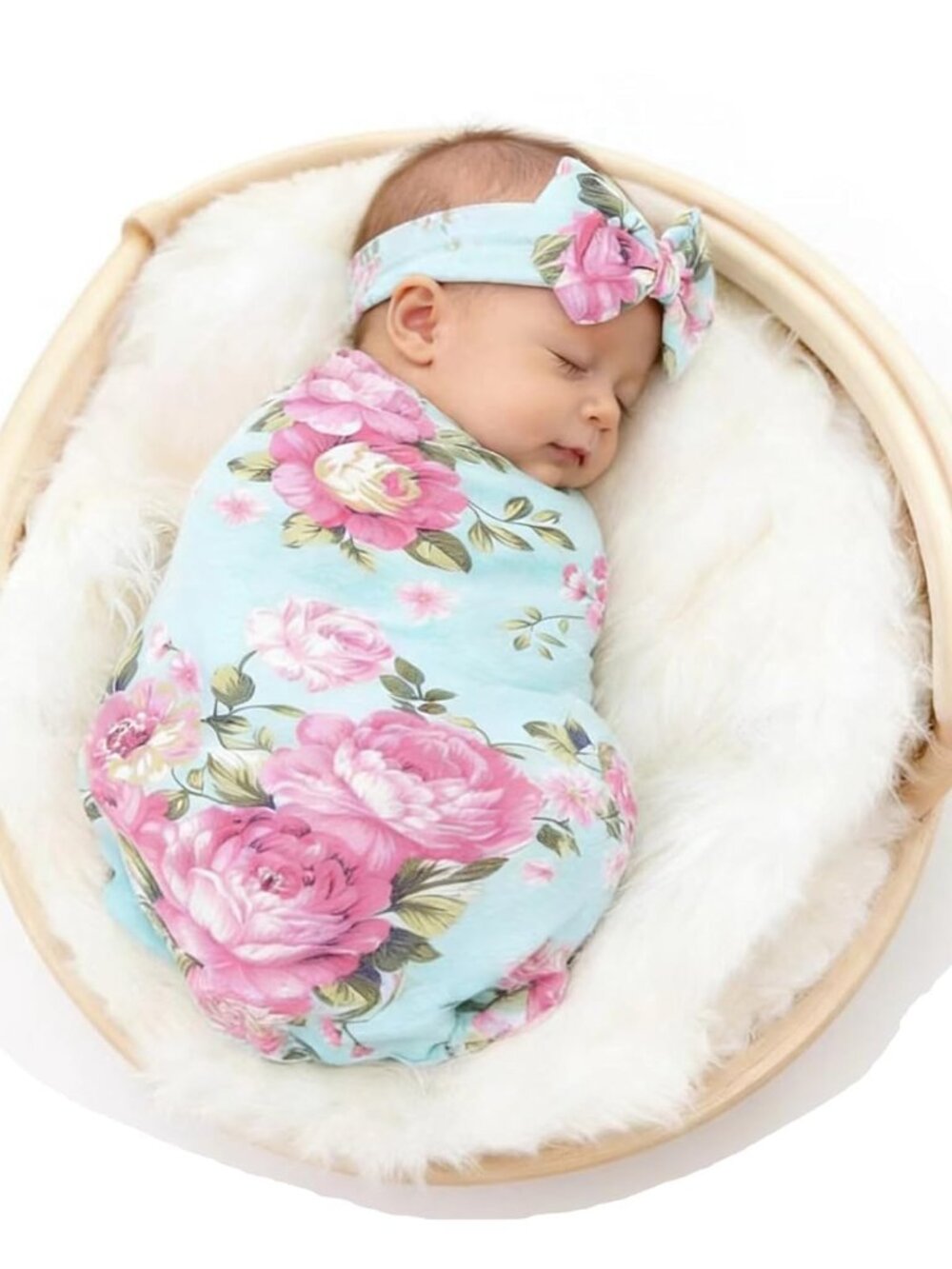 Newborn Receiving Blanket Headband Set Baby Flower Swaddle